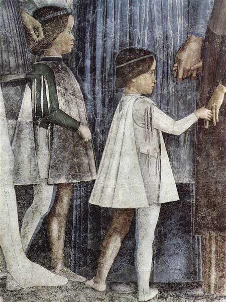 Freskenzyklus in der Camera degli Sposi im Palazzo Ducale in Mantua, Szene: Zusammentreffen von Herzog Ludovico Gonzaga mit Kardinal Francesco Gonzaga, Andrea Mantegna